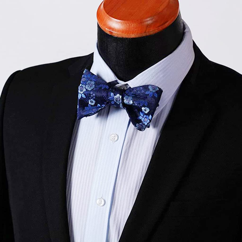GUSTAVE Men's Bow Tie-Floral Jacquard Bow Tie Set Pocket Square Exquisite Collection (Blue) GUSTAVE Men's Bow Tie-Floral Jacquard Bow Tie Set Pocket Square Exquisite Collection (Blue)